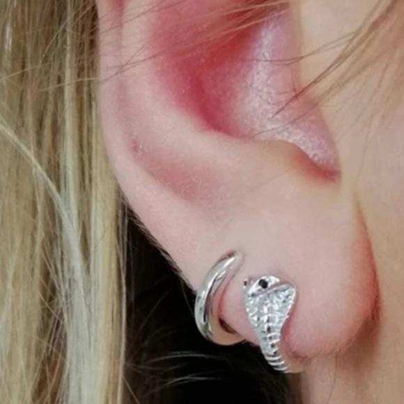 925 Sterling Silver Yellow Gold Zircon Cobra Snake Serpent - Picture 3 of 12